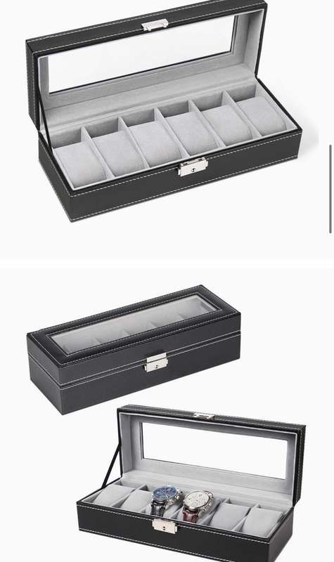 Watch Box, 6 Slot Leather Display Case Organizer with Glass Lid, Elegant Watch Storage Box for Jewel