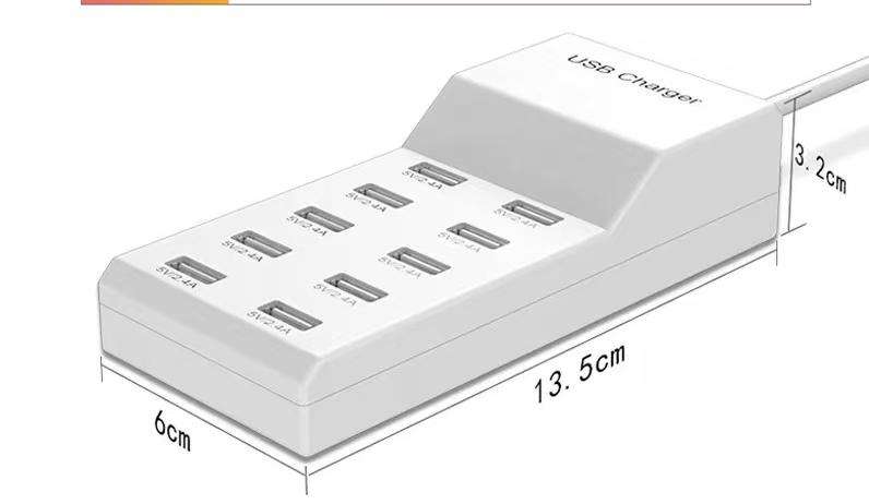 10-Port 50W USB Charging Station - 5V/2A Fast Charge Power Strip