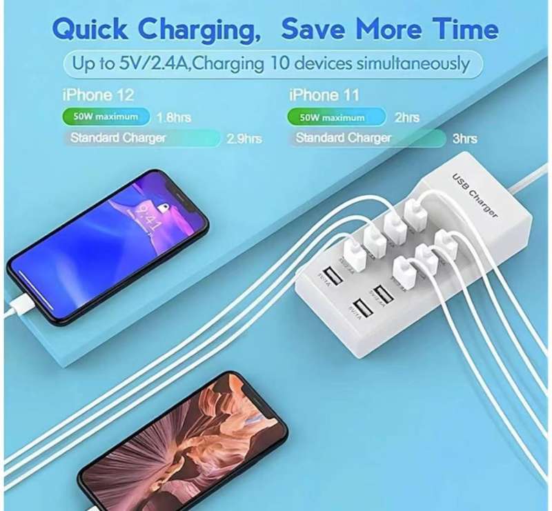 10-Port 50W USB Charging Station - 5V/2A Fast Charge Power Strip