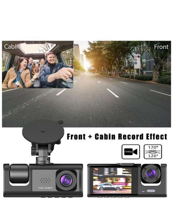 3-Channel HD 1080P Dash Cam, Dual Lens, DVR Car Record Camera