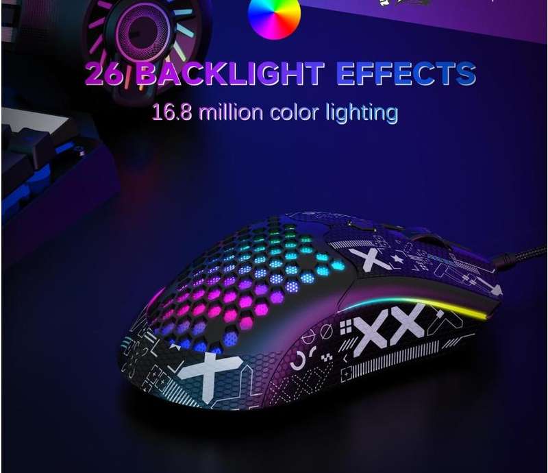 M5 RGB Wired Honeycomb Gaming Mouse 12000DPI 65g - Black