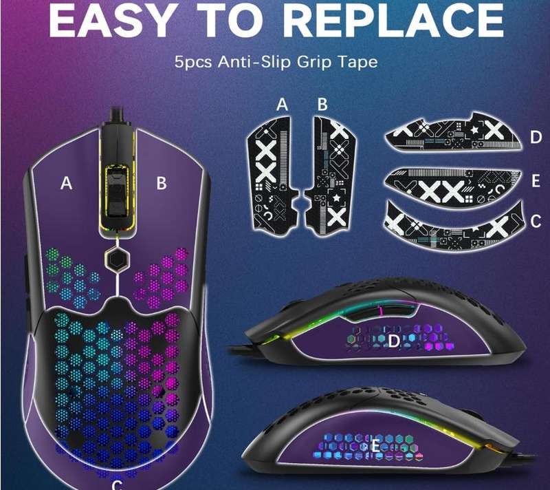 M5 RGB Wired Honeycomb Gaming Mouse 12000DPI 65g - Black