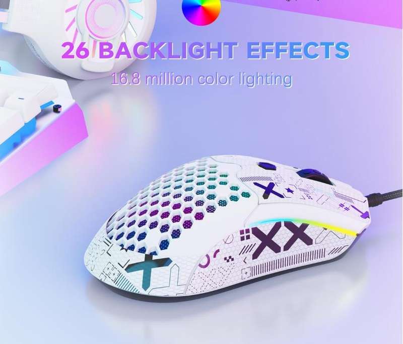 M5 RGB Wired Honeycomb Gaming Mouse 12000DPI 65g - White