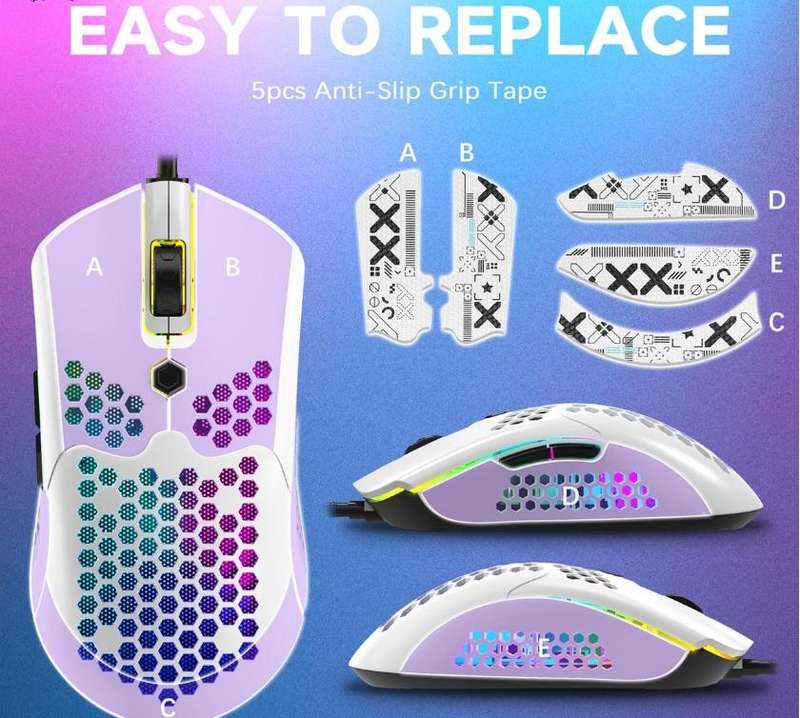 M5 RGB Wired Honeycomb Gaming Mouse 12000DPI 65g - White