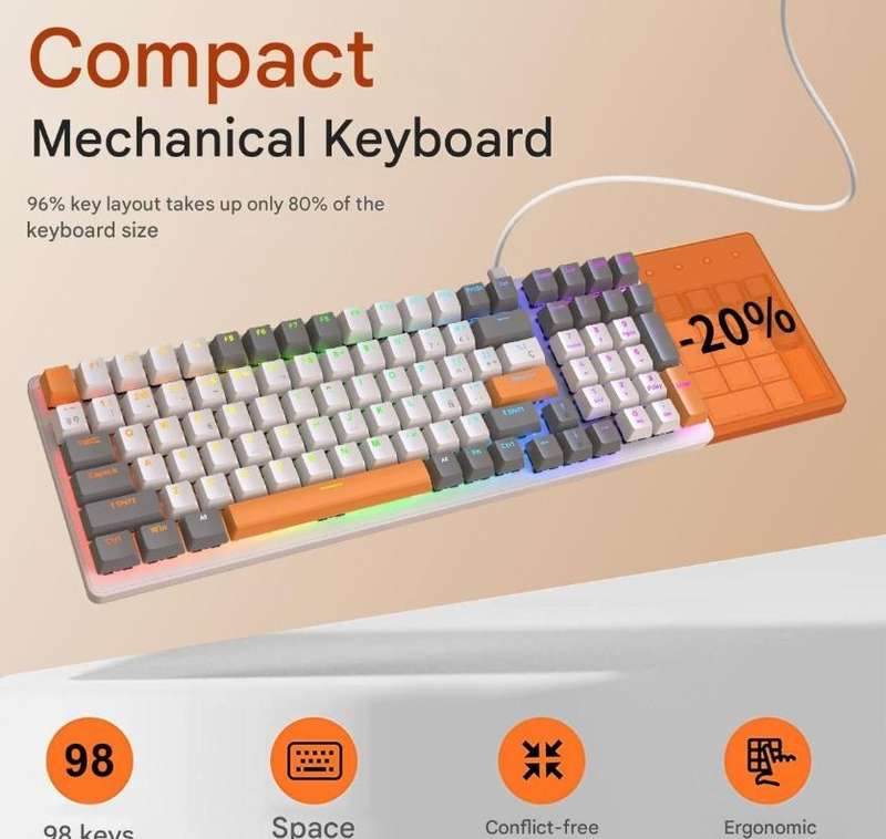 K3 100 Keys RGB Wired Mechanical Gaming Keyboard - Red Switch