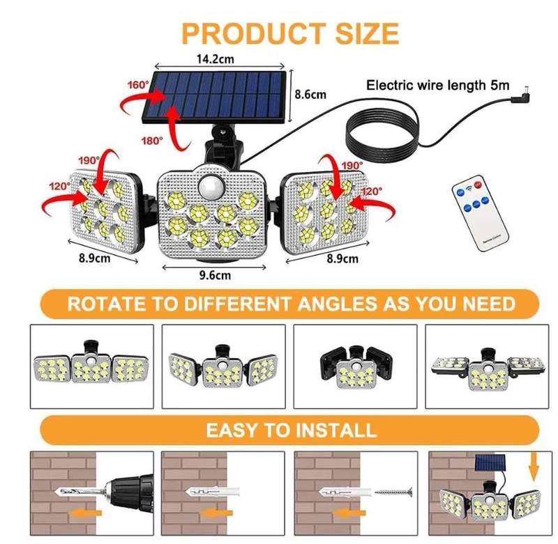 LED Outdoor Solar Light with Motion Sensor with Remote Control