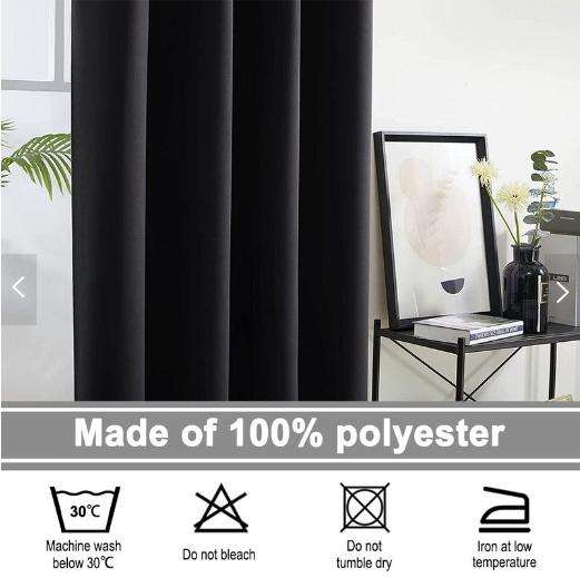 Blackout Plain Bedroom Eyelet Curtains - Black - 140 W x 225 L cm