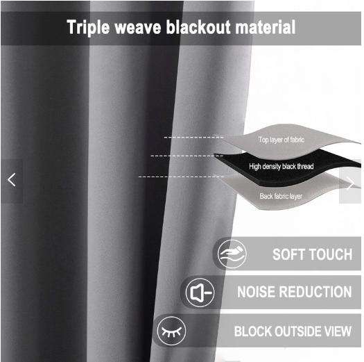 Blackout Plain Bedroom Eyelet Curtains - Grey - 140 W x 225 L cm
