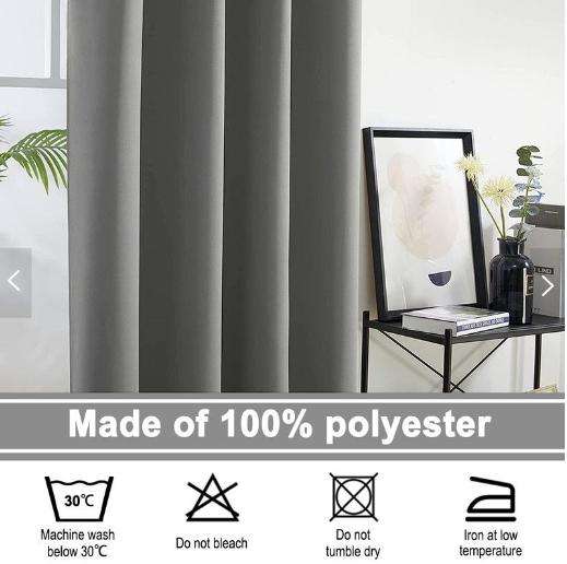 Blackout Plain Bedroom Eyelet Curtains - Grey - 140 W x 225 L cm