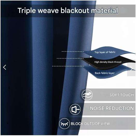 NANWEI Blackout Minimalist Style Bedroom Eyelet Curtains - Blue 140W X 225L CM