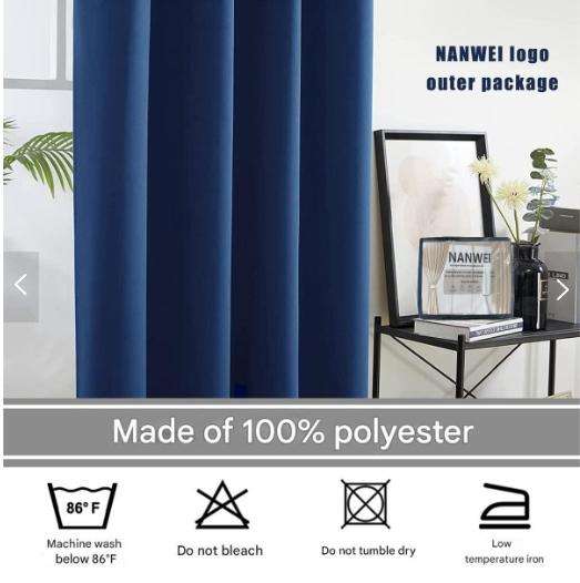 NANWEI Blackout Minimalist Style Bedroom Eyelet Curtains - Blue 140W X 225L CM