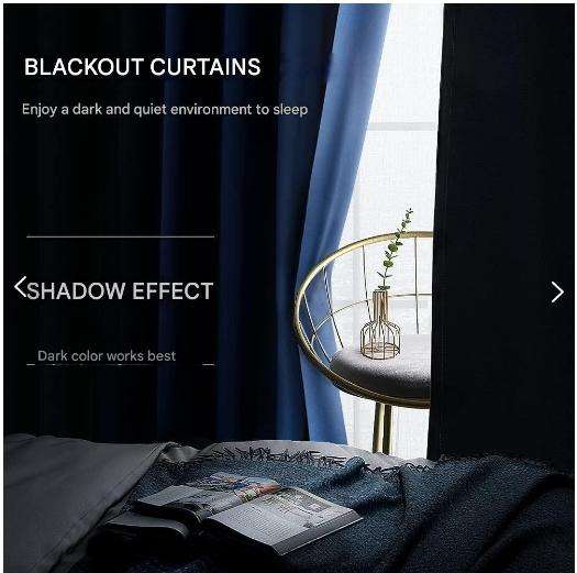 NANWEI Blackout Minimalist Style Bedroom Eyelet Curtains - Blue 140W X 225L CM