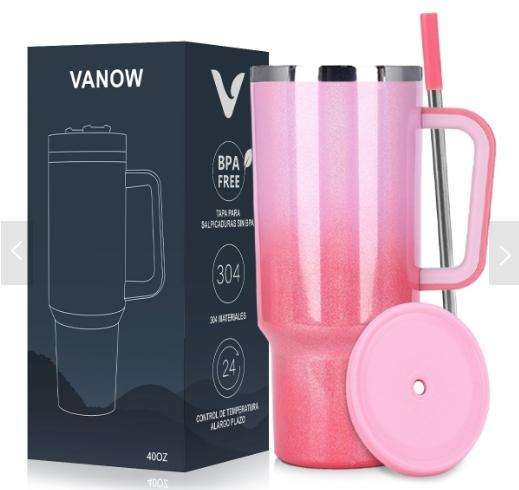 VANOW 1.2L Tumbler with Handle and Straw Leakproof Insulated Travel Mug - Pink