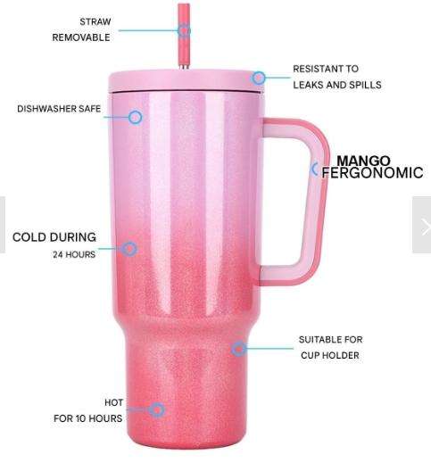 VANOW 1.2L Tumbler with Handle and Straw Leakproof Insulated Travel Mug - Pink