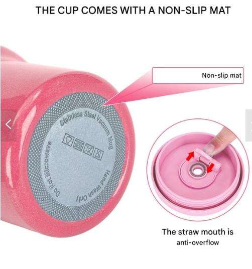 VANOW 1.2L Tumbler with Handle and Straw Leakproof Insulated Travel Mug - Pink
