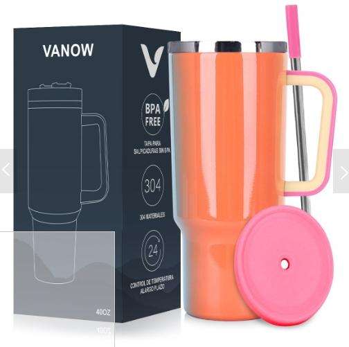 VANOW 1.2L Tumbler with Handle and Straw Leakproof Insulated Travel Mug - Coral