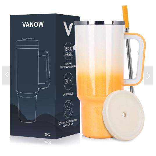 VANOW 1.2L Tumbler with Handle and Straw Leakproof Insulated Travel Mug - Cream Yellow