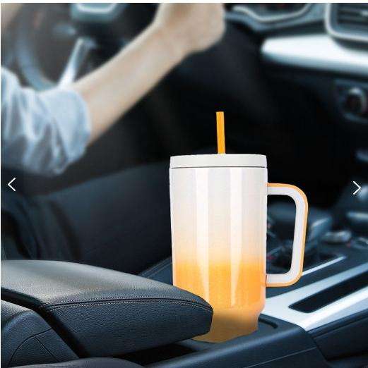 VANOW 1.2L Tumbler with Handle and Straw Leakproof Insulated Travel Mug - Cream Yellow