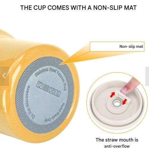VANOW 1.2L Tumbler with Handle and Straw Leakproof Insulated Travel Mug - Cream Yellow