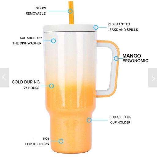VANOW 1.2L Tumbler with Handle and Straw Leakproof Insulated Travel Mug - Cream Yellow