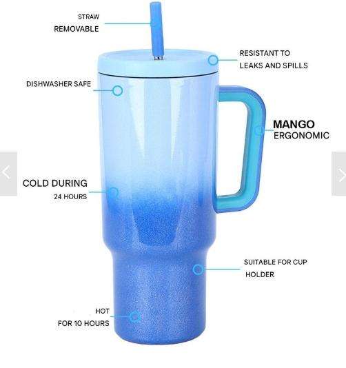 VANOW 1.2L Tumbler with Handle and Straw Leakproof Insulated Travel Mug - Sky Blue