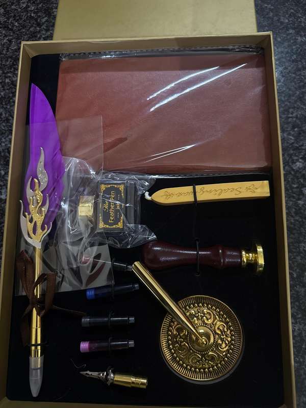 16pcs European Style Feather Pen Set With Ink British Retro Dip Feather Pen Set Wax Seal Student Dip