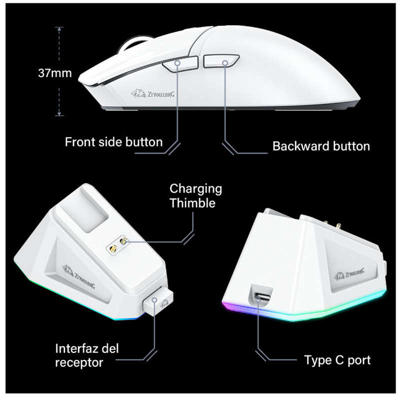 X2 Rechargeable 24000 DPI Wireless Gaming Mouse 56g Ergonomic Design - White