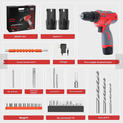 12V 30NM Cordless Drill with 2 Lithium Batteries