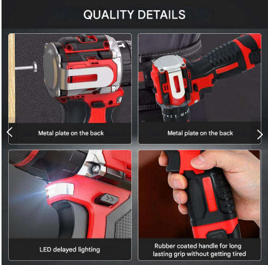 16.8V 45NM Brushless Cordless Drill Compact Impact Drill with 2 Batteries