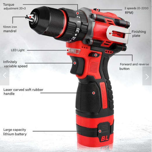 16.8V 45NM Brushless Cordless Drill Compact Impact Drill with 2 Batteries
