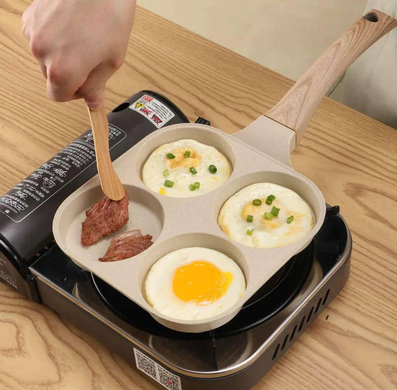 Non-Stick 4-Hole Family Breakfast Pan - Aluminum Egg & Hamburger Cooker for Gas Stoves, Hand Was