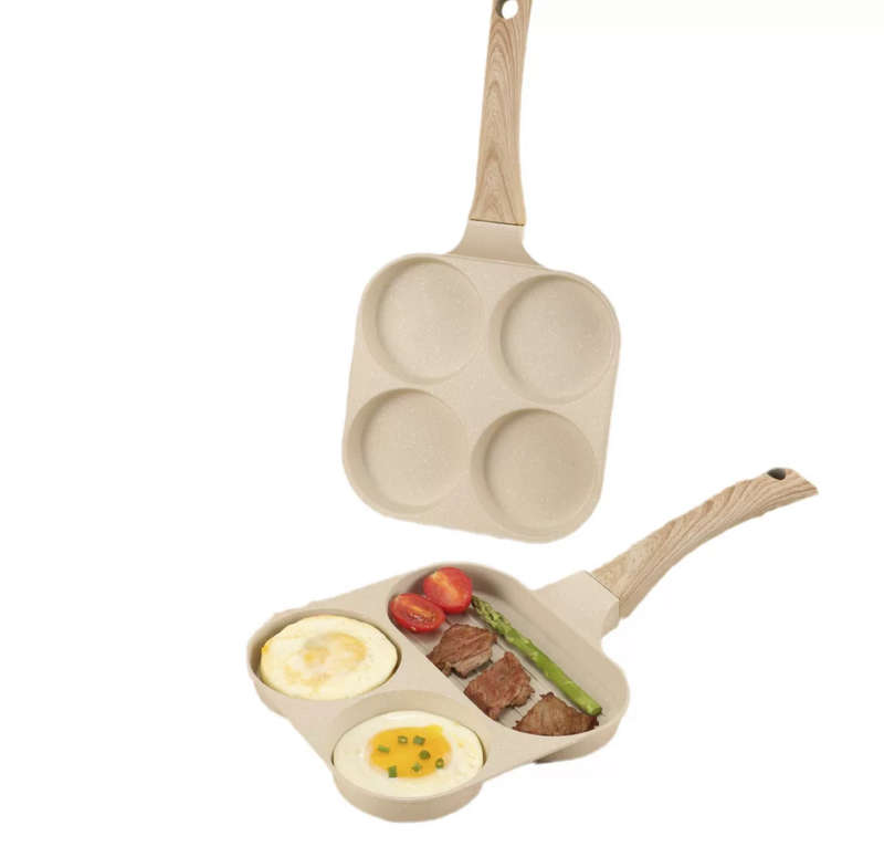 Non-Stick 4-Hole Family Breakfast Pan - Aluminum Egg & Hamburger Cooker for Gas Stoves, Hand Was