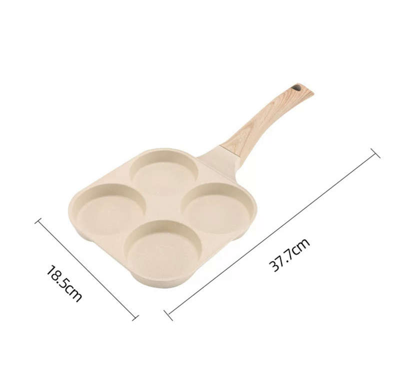 Non-Stick 4-Hole Family Breakfast Pan - Aluminum Egg & Hamburger Cooker for Gas Stoves, Hand Was