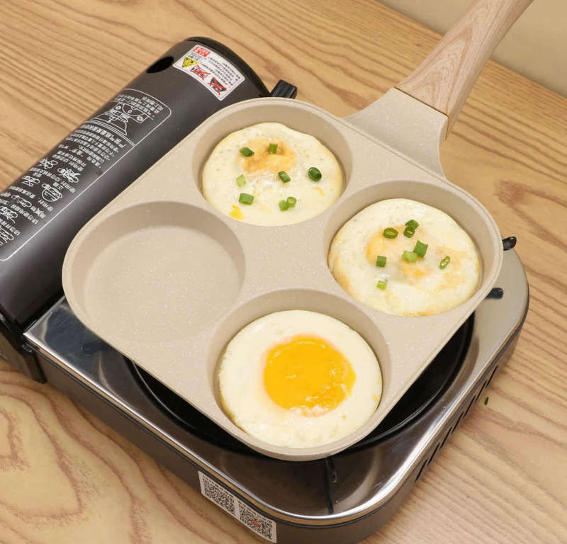 Non-Stick 4-Hole Family Breakfast Pan - Aluminum Egg & Hamburger Cooker for Gas Stoves, Hand Was