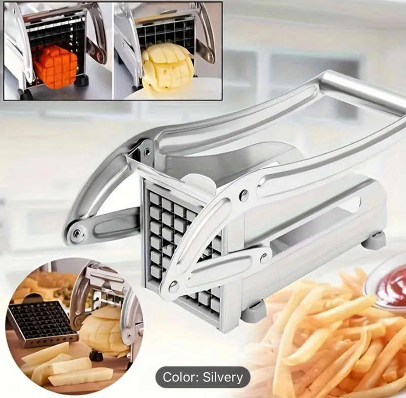 Stainless Steel French Fry Cutter - Commercial Grade Vegetable and Fruit Slicer for Potatoes, Cucumb