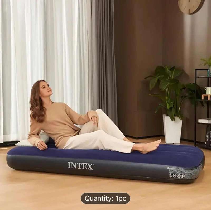 Intex Cotton Blend Fabric Air Mattress - Ergonomic 1-Person Uncharged Air Pad, RectangleShape,single