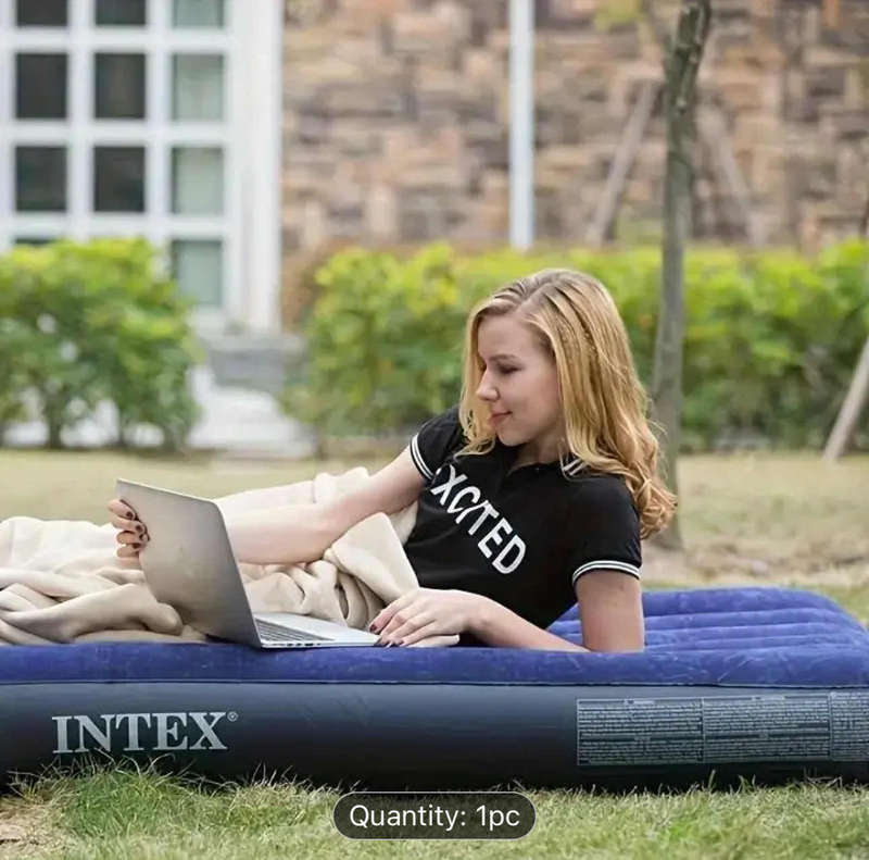 Intex Cotton Blend Fabric Air Mattress - Ergonomic 1-Person Uncharged Air Pad, RectangleShape,single