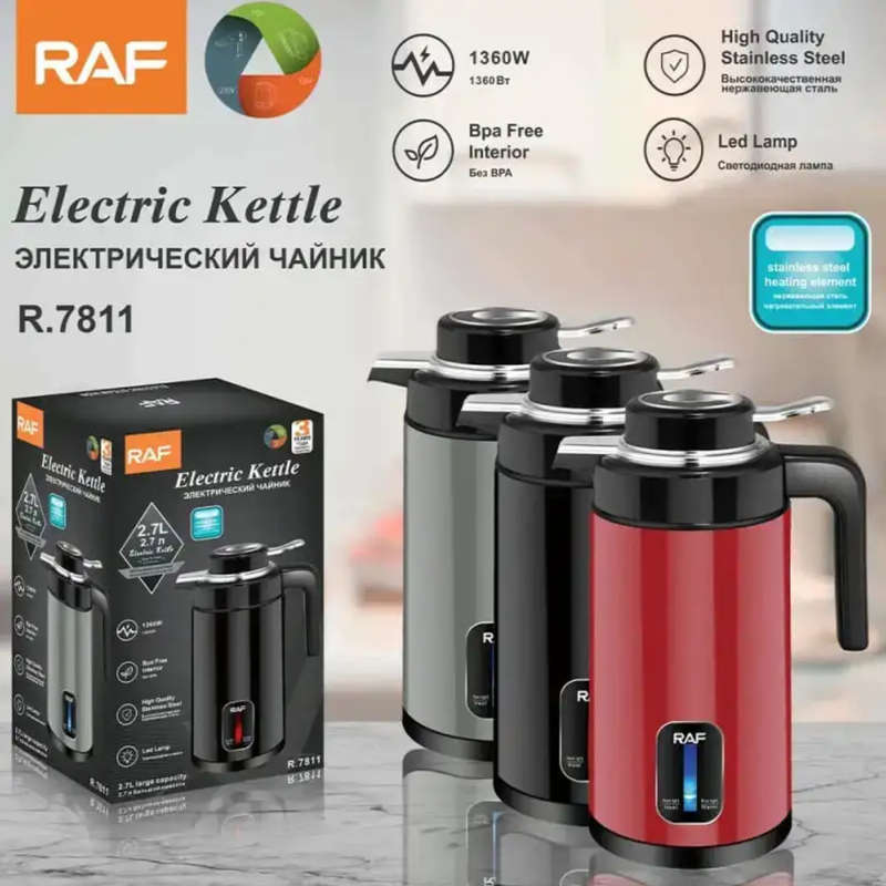 RAF Electric Kettle 2.7L Stainless Steel Double Wall R.7811