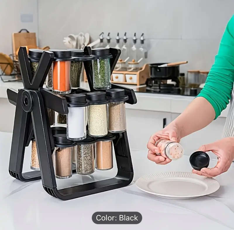 New Spice Rack Set, 18 Spice Jars, 360° Rotating Ferris Wheel, Spice Rack, Spice Bottles, Kitchen