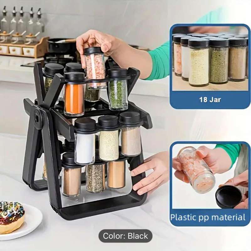New Spice Rack Set, 18 Spice Jars, 360° Rotating Ferris Wheel, Spice Rack, Spice Bottles, Kitchen