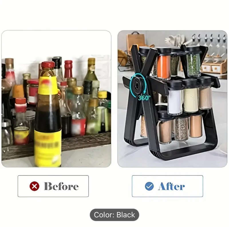 New Spice Rack Set, 18 Spice Jars, 360° Rotating Ferris Wheel, Spice Rack, Spice Bottles, Kitchen