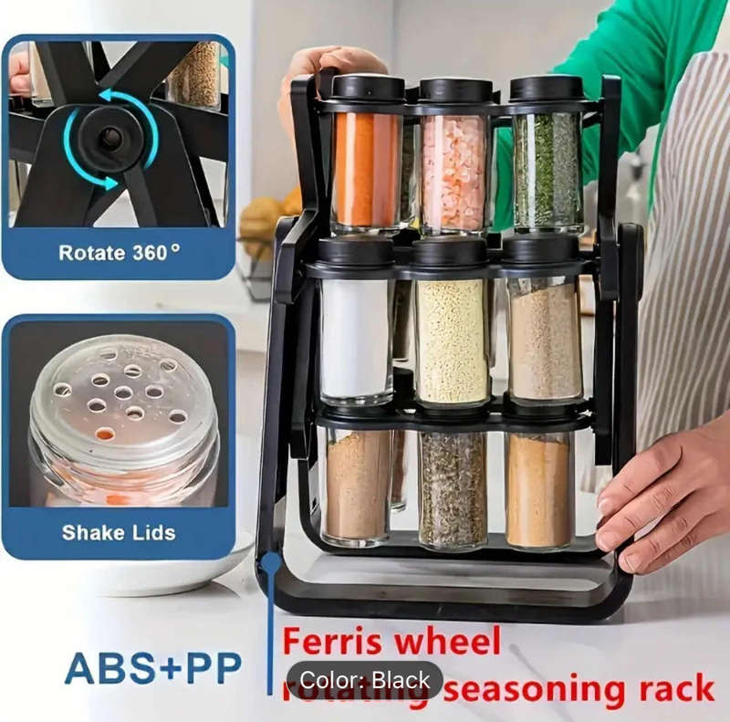 New Spice Rack Set, 18 Spice Jars, 360° Rotating Ferris Wheel, Spice Rack, Spice Bottles, Kitchen