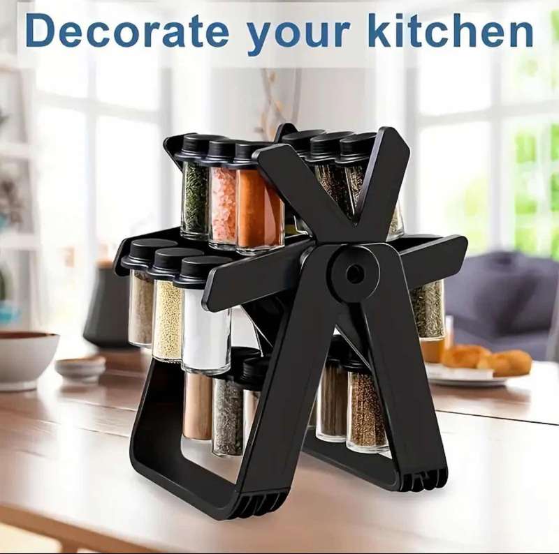New Spice Rack Set, 18 Spice Jars, 360° Rotating Ferris Wheel, Spice Rack, Spice Bottles, Kitchen