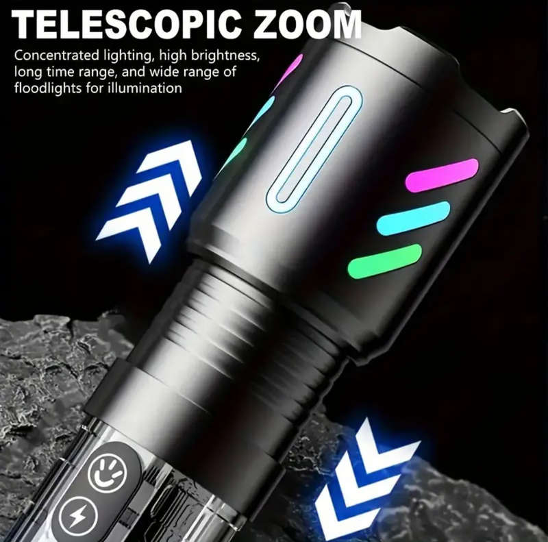 Ultra-Bright 1500LM LED Flashlight - Tactical Rechargeable Torch with COB, Long Range Spotlight,