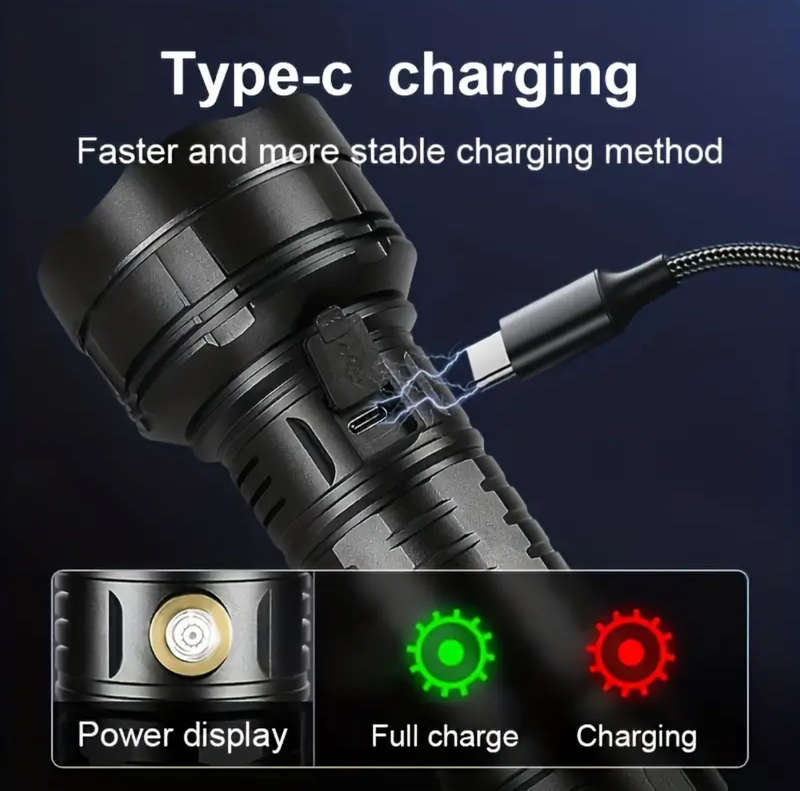 Ultra-Bright LED Tactical Flashlight - High Power, Rechargeable Lantern for Camping, Hiking, Fishing
