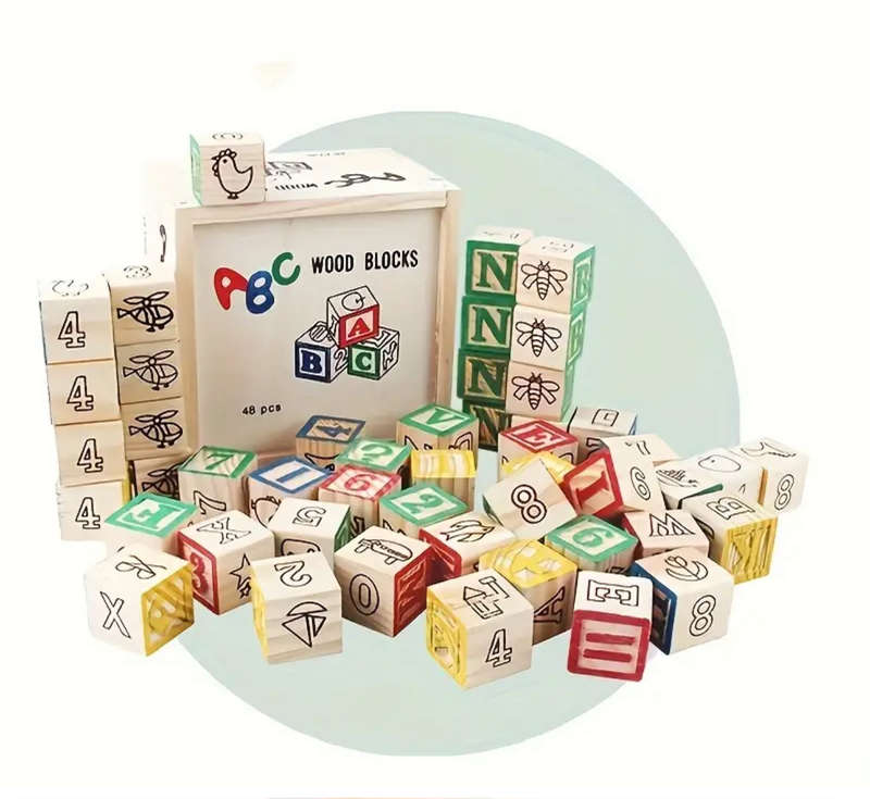 48pcs Printing Blocks Color Blocks, Wooden Letter Blocks