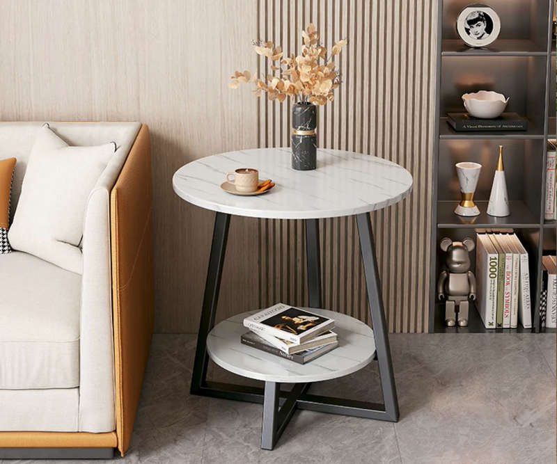 Double-Tiered Round Metal Side Table