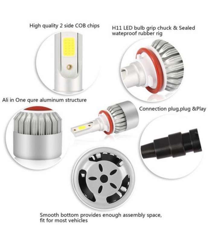 C6 H11 LED Headlight Kit 6000K With Built-in High-Speed Cooling Fan
