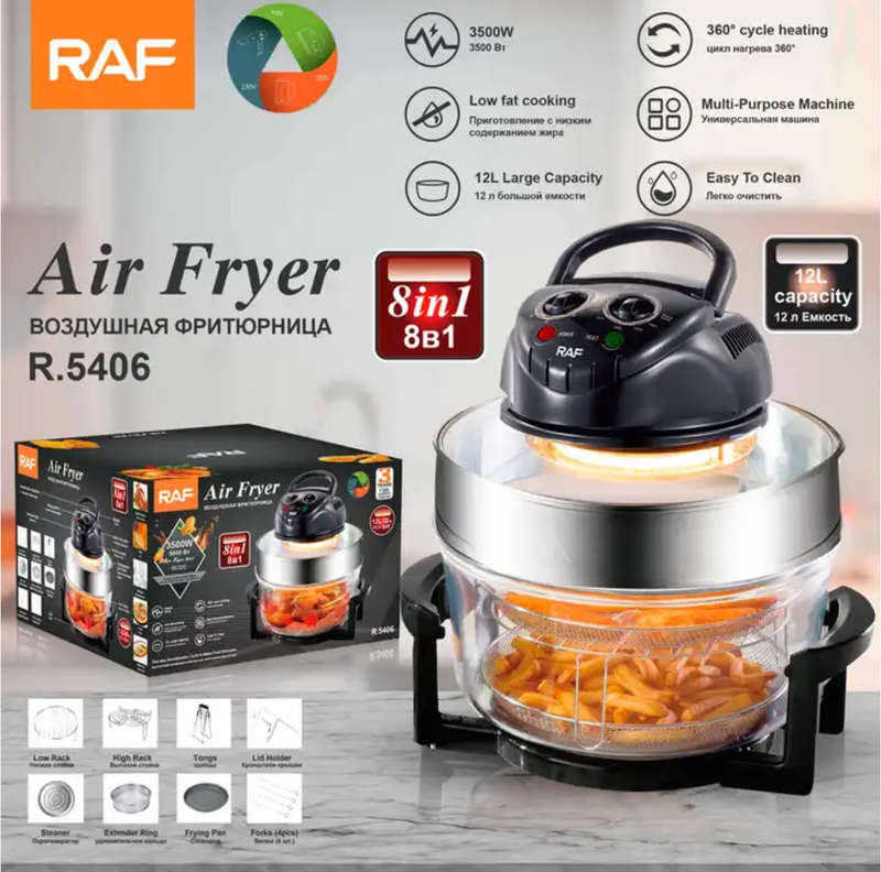 Raf 12 liter Air Fryer Multi-cooker GlassElectric Convection Halogen Oven