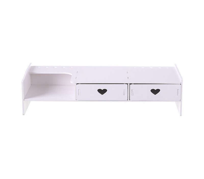 White Portable Smart Monitor Riser Stand With 2 Drawers